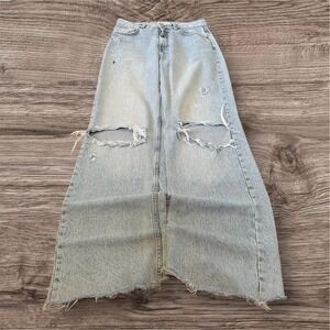 Y2K Grunge Wide Leg Stacked Blue Jeans 30x34